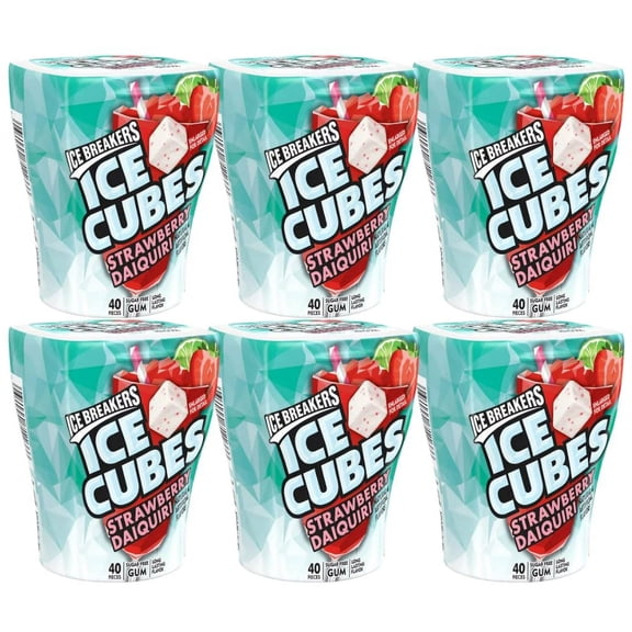 Ice Cubes Strawberry Daiquiri Sugar Chewing Gum Bottles, 3.24 Oz, 6 Pack, 40 Pieces Each Set
