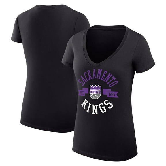 Women's G-III 4Her by Carl Banks Black Sacramento Kings Super-Slim Fit Lightweight Large City Logo V-Neck T-Shirt