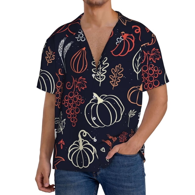 Fotbe Thanksgiving Camisa Estampada de Manga Corta para Hombre, Casual de Verano, Estilo Playero, Sin Arrugas-4X-Large