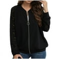 thumbnail image 3 of UVEASISHA Cropped Jacket for Women Hollow Out Lace Long Sleeve Bomber Jackets Trendy Casual Zip Up Outwear Coats Black L, 3 of 8