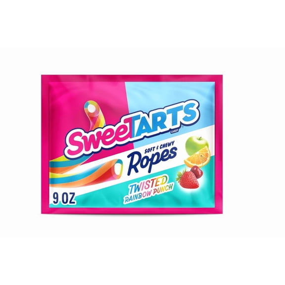 SweeTARTS Ropes, Candy, Twisted Rainbow Punch, Soft and Chewy, 9 oz