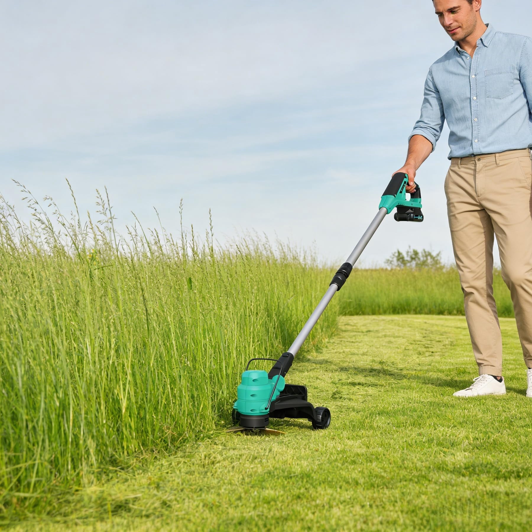 20V Cordless String Trimmer & Edger, 12-Inch Electric Weed Wacker with 2.0Ah Battery & Charger, 8 Replacement Spools, Lightweight Lawn Tool for Garden, Patio & Yard Edge, Lake Blue
