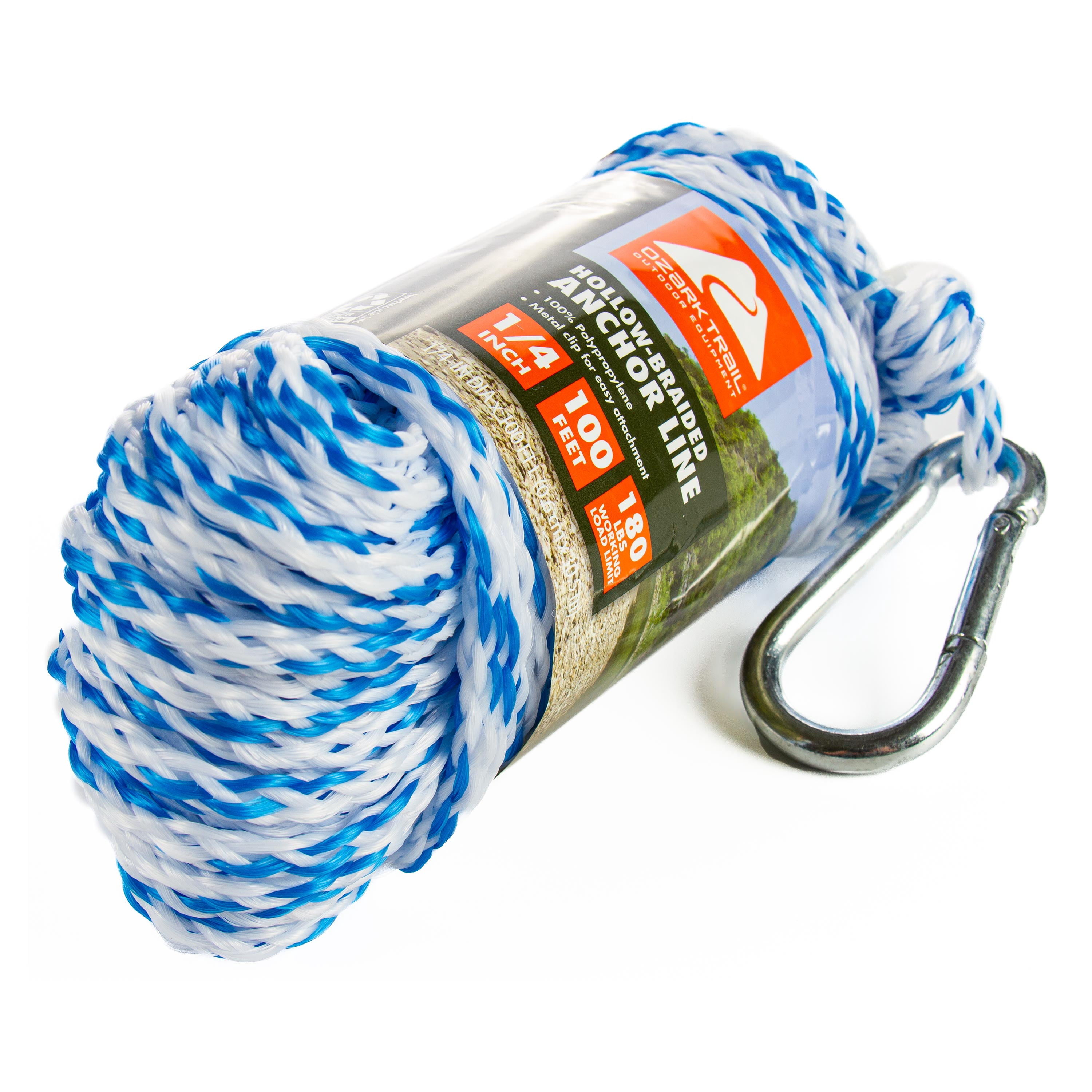 Ozark Trail Marine 1/4 in. x 100 ft. Hollow-Braided Polypropylene Anchor Line