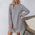 thumbnail image 5 of Vynhevius Womens Solid Textured Dress Crew Neck Long Sleeve Casual Loose Mini, 5 of 8