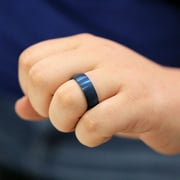 Metals Jewelry Unisex Adult Blue Tungsten Carbide 8mm Wedding Band Brushed Finish Comfort Fit Ring Size 9.5