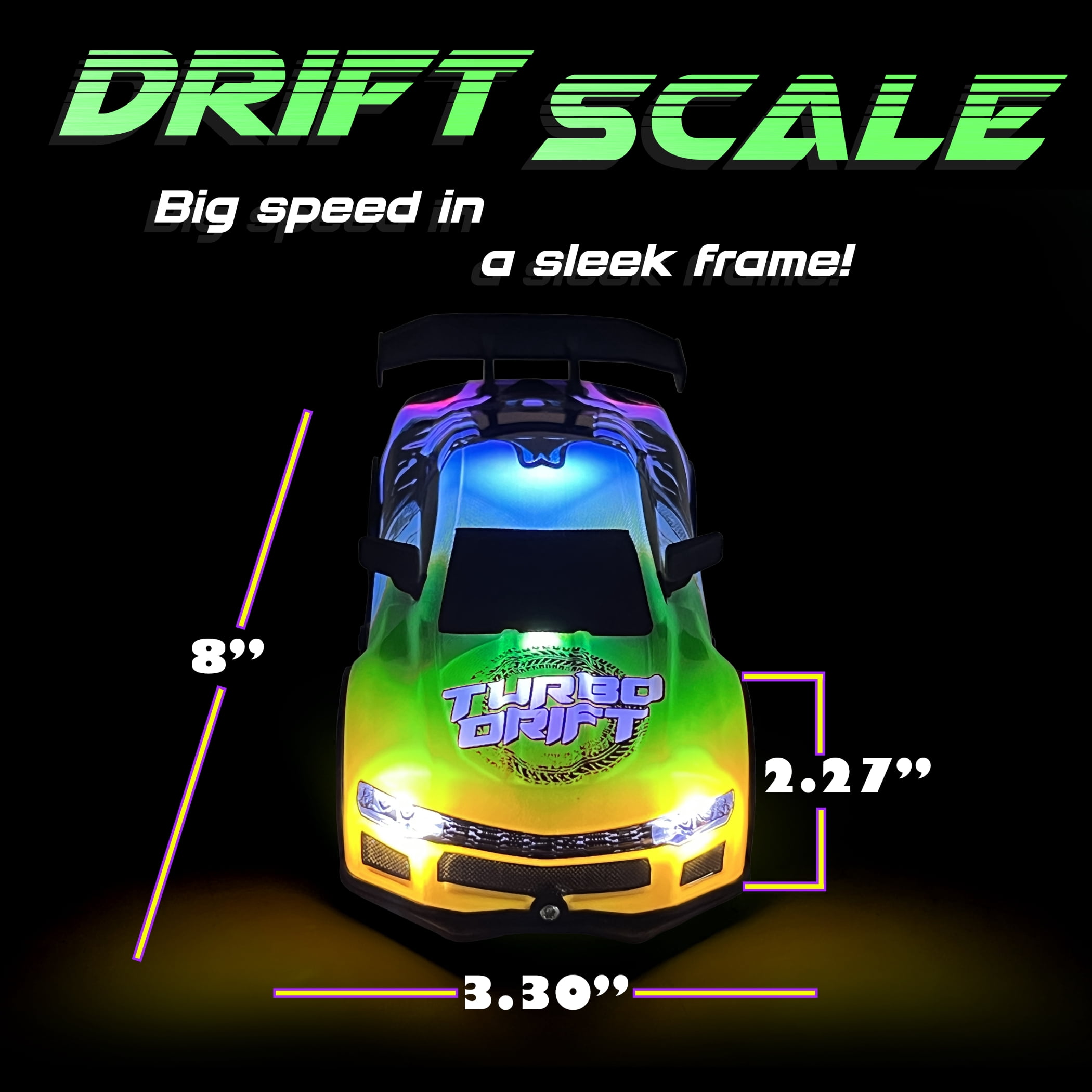 Force1 High-Speed Drift RC Car 2.4GHz Remote Control LED Lights 1:16 Scale Rechargeable Summer Toy (Multicolor)
