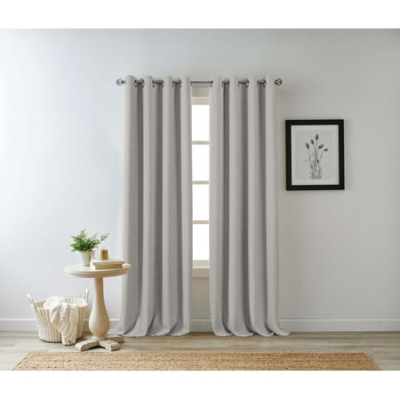 eclipse hadley 100% blackout curtain panel  linen blend grommet window curtain  1 panel  50 in wide x 63 in long  light grey