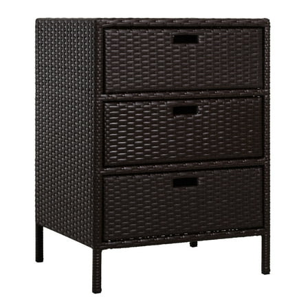 Pool Storage Cabinet, 32" Rattan Wicker Outdoor Organizer - Patio Towel Drawers