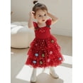 thumbnail image 5 of RUINIXCW Toddler Baby Girl Christmas Tank Dress Outfit Kids Christmas Tree Costume Star Print Fly Sleeve Holiday Party Tulle Tutu Dress with Pom-pom, 5 of 10