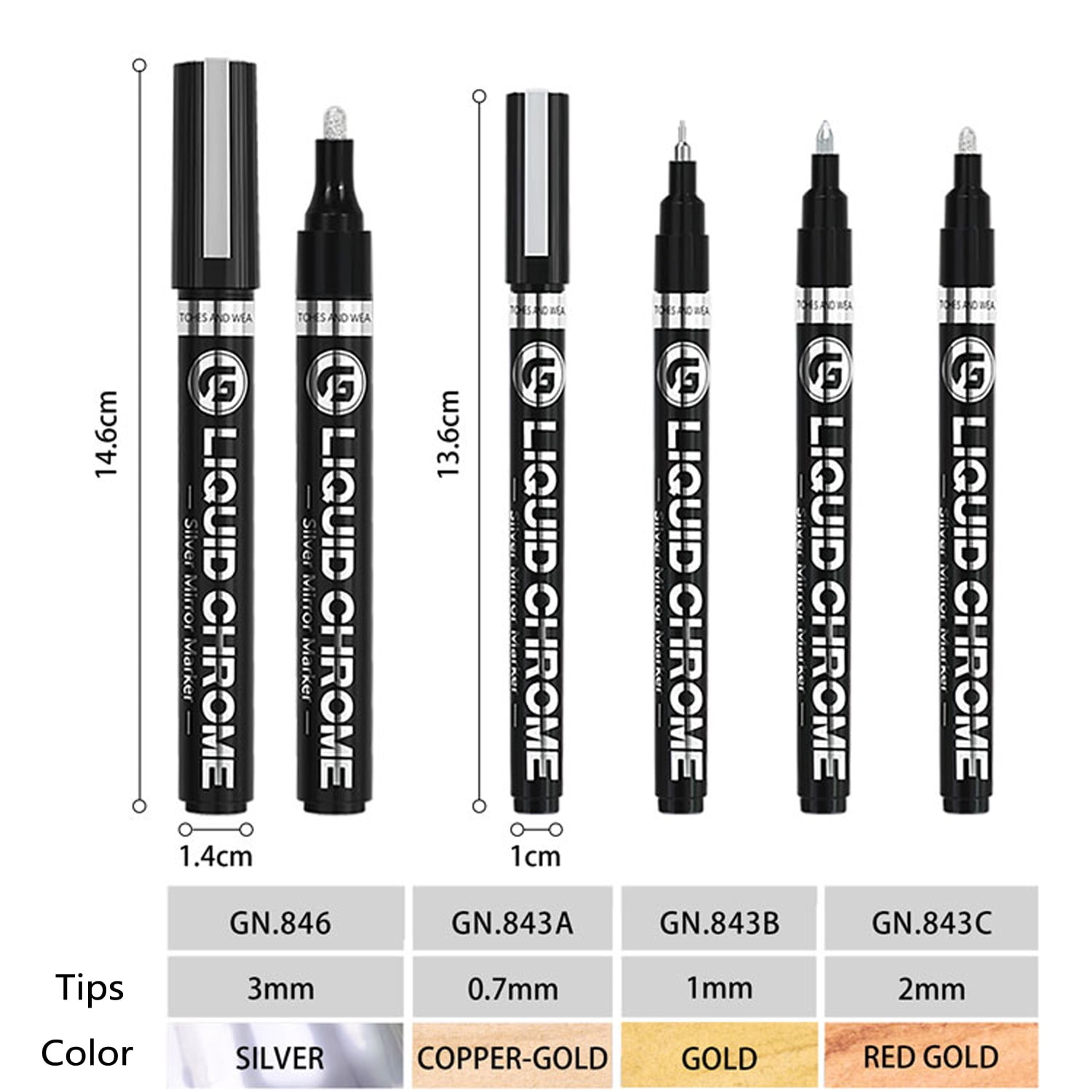 1 Set Permanent Liquid Mirror Chrome Marker,Chrome Mirror Paint Pens for Any Surface Chrome Paint Pen for Repairing, Model Painting, Marking or DIY Art Projects (0.7 |1.0 | 2.0| 3.0mm,Gold, 4Pcs)