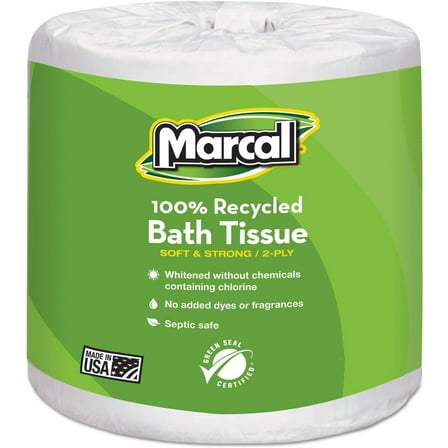 100% Recycled Two-Ply Bath Tissue, Septic Safe, White, 330 Sheets/Roll, 48 Rolls/Carton