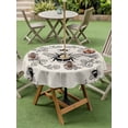 thumbnail image 4 of Outdoor Tablecloth with Umbrella Hole for Patio/Picnic/Party/Camping, Vintage Bees Crowns Waterproof Table Cloth Round Cover Washable, Rustic Leaves Rings Burlap (Dia 54"), 4 of 8