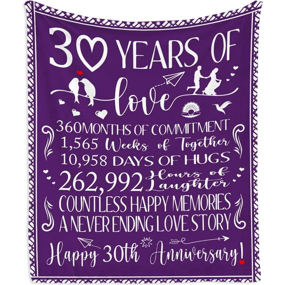 30th Anniversary Wedding Gifts Blanket 60"x50" - 30th Anniversary Wedding Gifts for Couples/Wife - Romantic Gifts for Her - 30th Anniversary Decorations - 30th Anniversary Wedding Gift Ideas