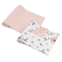 Sweet Jojo Designs Watercolor Floral Pink and Grey Girl 2 Pack 100% Cotton Muslin Baby Swaddle Receiving Blankets