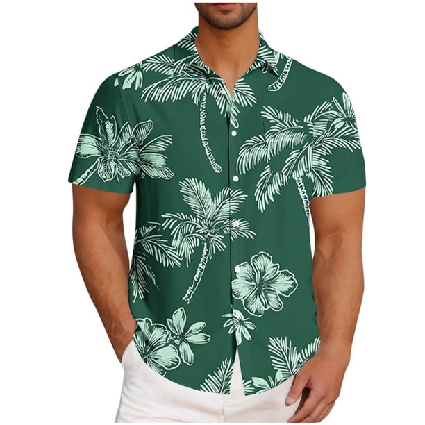 Blusa y camisa de manga corta con cuello vuelto para hombre, informal, a la moda, con estampado de bolsillo y botones, de poliéster.