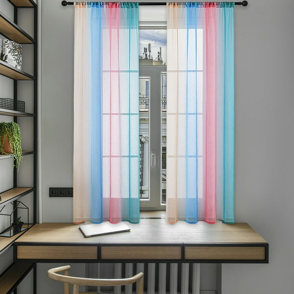 Qiweii Rainbow Sheer Curtains 55x63 Inches with Rod Pocket, Semi-Sheer Gauze Window Panel for Living Room, Bedroom, Patio, Filtered Light & UV Protection, Elegant Decoration