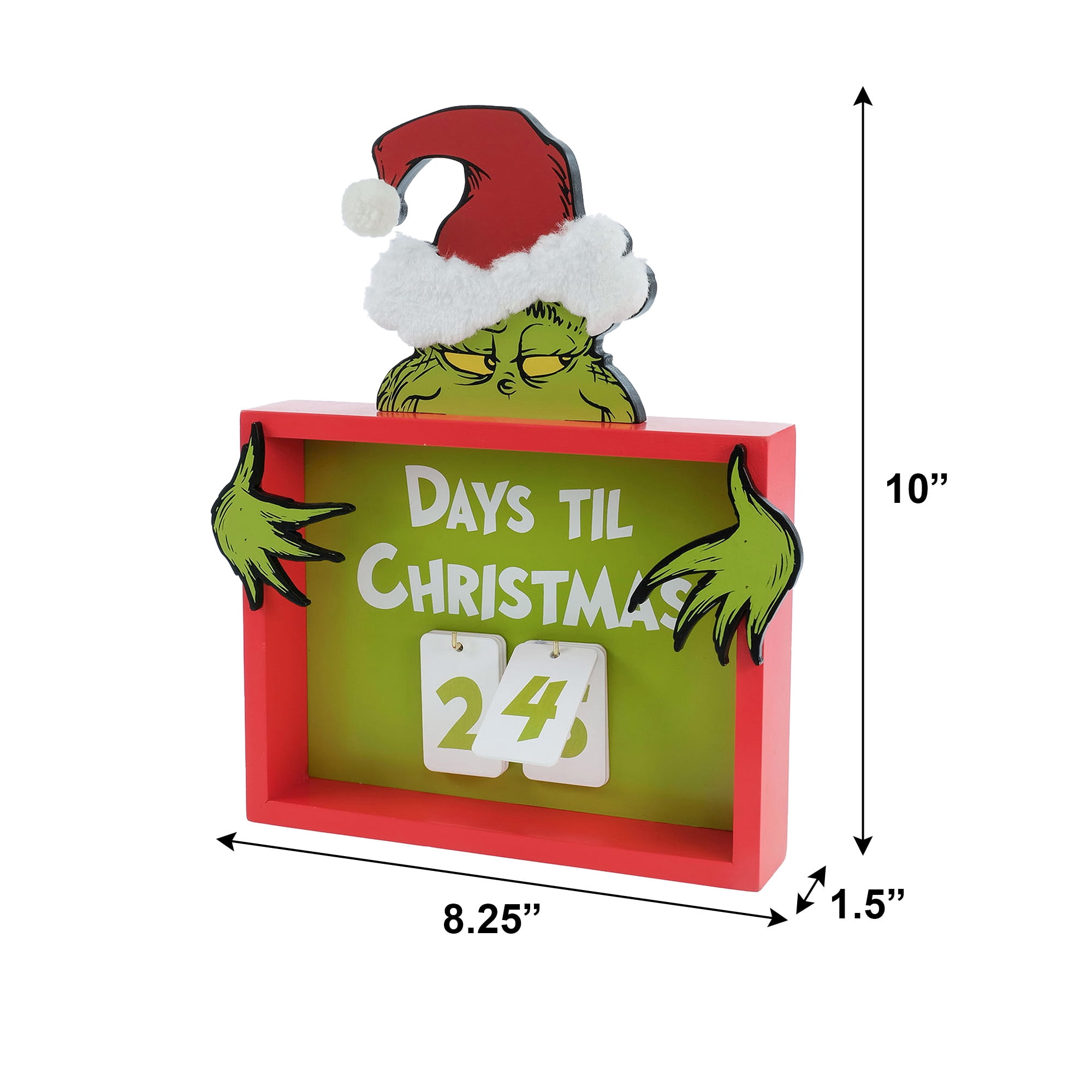 Grinch Christmas Countdown Calendar Sign - 10.15 inch Festive Decoration