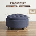 thumbnail image 6 of COLAMY Fabric Round Storage Ottoman, Multi-Functional Footrest and Coffee Table with Reversible Tray Lid,Blue, 6 of 9