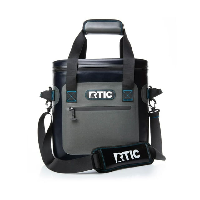 RTIC Soft Cooler 20 latas, bolsa aislada, caja de hielo portátil para almuerzo, playa, bebidas, viajes, camping, picnic, coche, viajes, enfriador flotante a prueba de fugas con cremallera, azul/gris