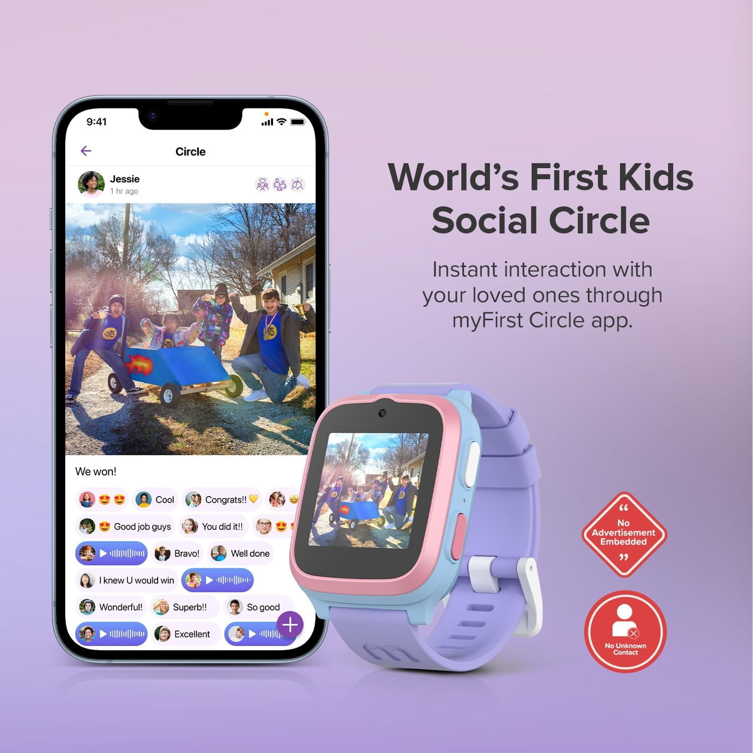 myFirst Fone S3+ (Cotton Candy)- Kids Smartwatch Phone: eSIM Technology, GPS Tracker, HD Video & Voice Call, Messaging, SOS Button, Care Call