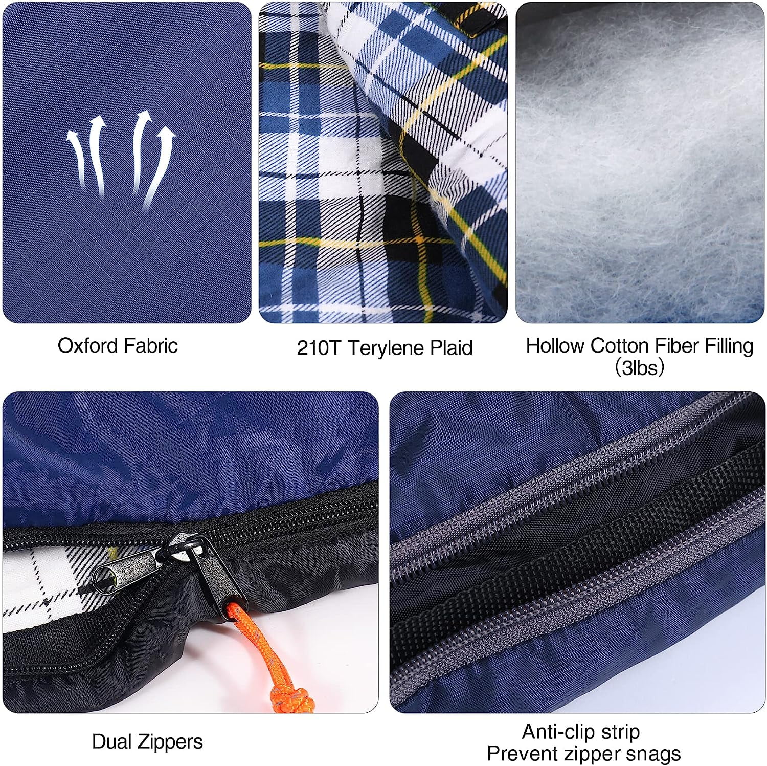 REDCAMP Flannel Sleeping Bag for Adults, Comfortable Cotton Sleeping Bags for Camping with Detachable Hood, Red/Grey/Blue