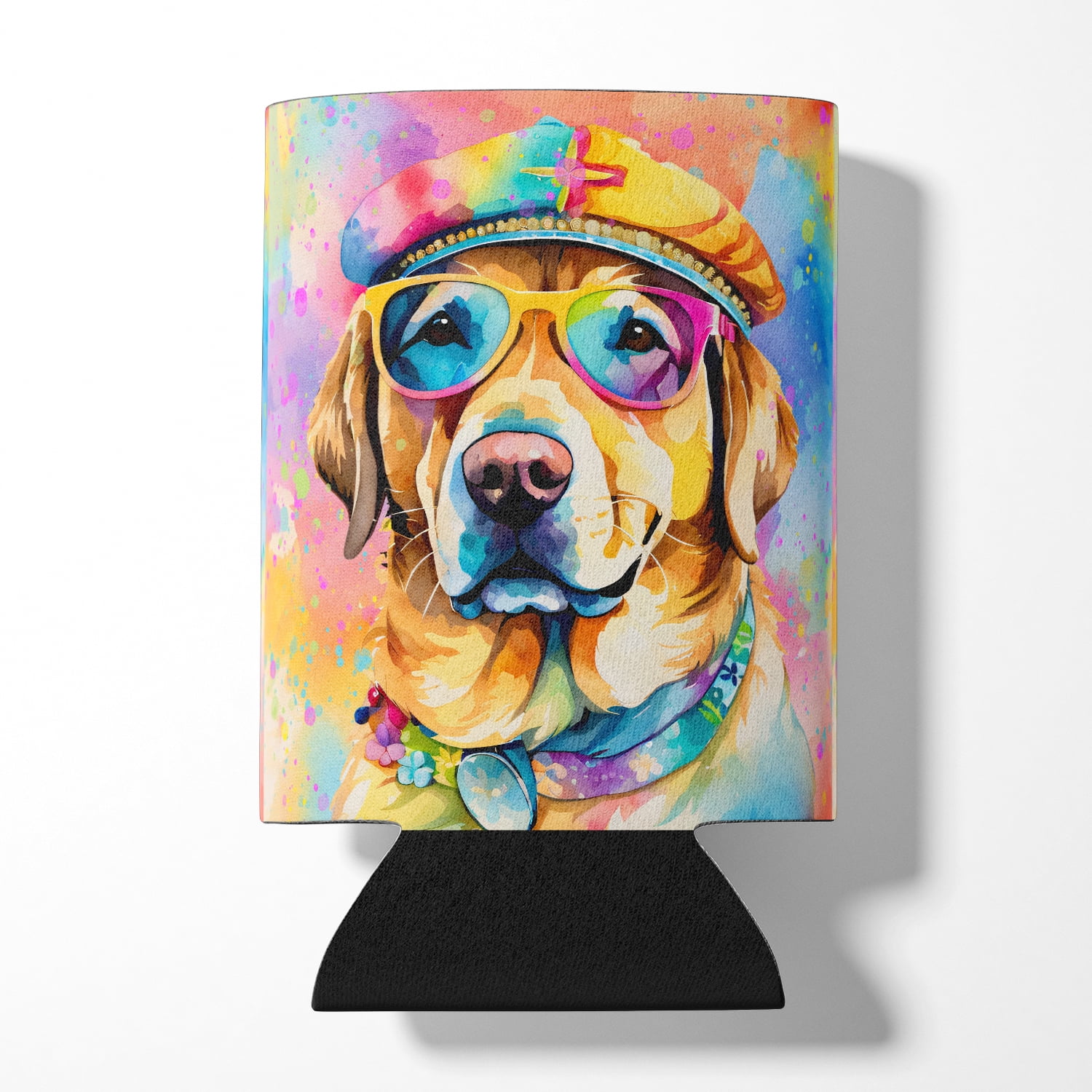 Golden Retriever Hippie Dawg Can or Bottle Hugger 3 in x 5 in