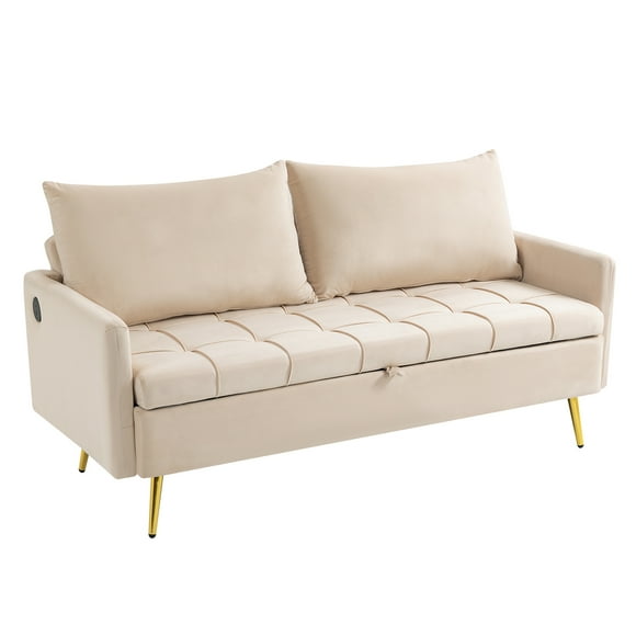 Sofá con Almacenamiento Plegable, Color Beige