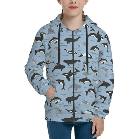 

Hoodies for Women Dolphins Long Sleeve Sweatshirt Drawstring Zip Up Hoodie with Pockets Teen Girl Clothes