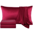 thumbnail image 1 of Unique Bargains Ensemble de Draps en Satin 4 Pcs Draps en Polyester Soyeux et Doux, 1 of 8