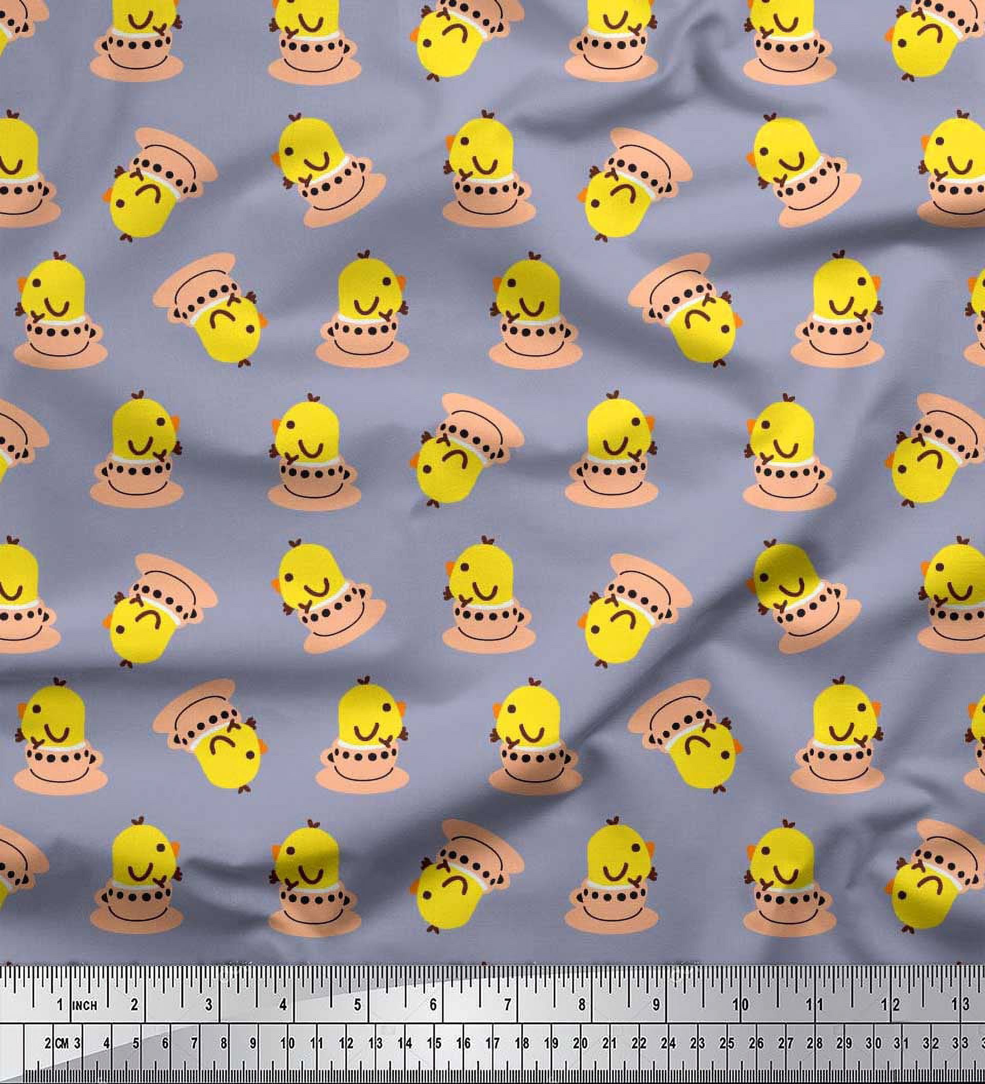 Soimoi Modal Satin Fabric Cup,Plate & Chick Cartoon Print Fabric by the Yard 42 Inch Wide