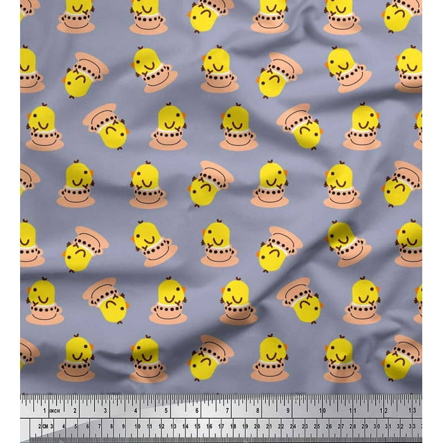 Soimoi Cotton Duck Fabric Cup,Plate & Chick Cartoon Fabric Prints By Yard 42 Inch Wide