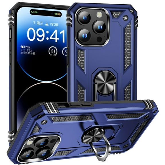 Military Grade Hybrid Case with Ring Grip for iPhone 15 Pro - Blue