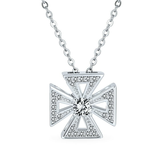 Bling Jewelry Womens Pave CZ Masonic Knight Templar Cross Pendant Necklace Sterling Silver Teens