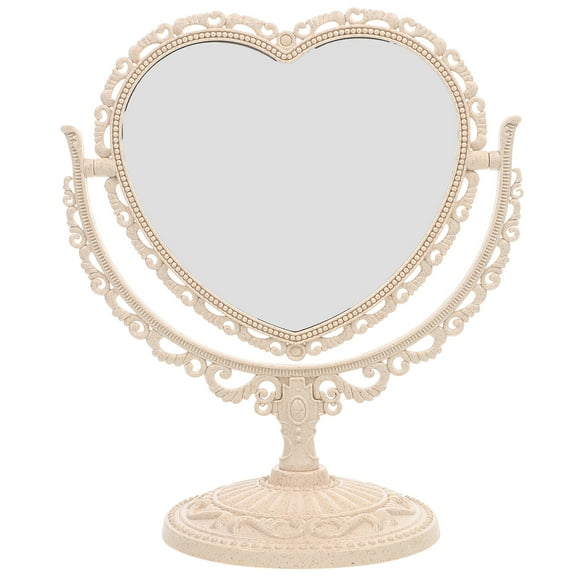 FELTECHELECTR Make-up Mirror Desktop Makeup Fancy Heart Shaped Vanity Woman Beige