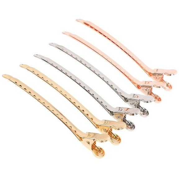 6pcs Metal Duck Bill Hair Clips With Holes Alloy Hairpins Alligator Barrettes Sectioning Clips Curl Clips for Hair Roller Salon Bows DIY Styling (Golden Silver Rose Gold)