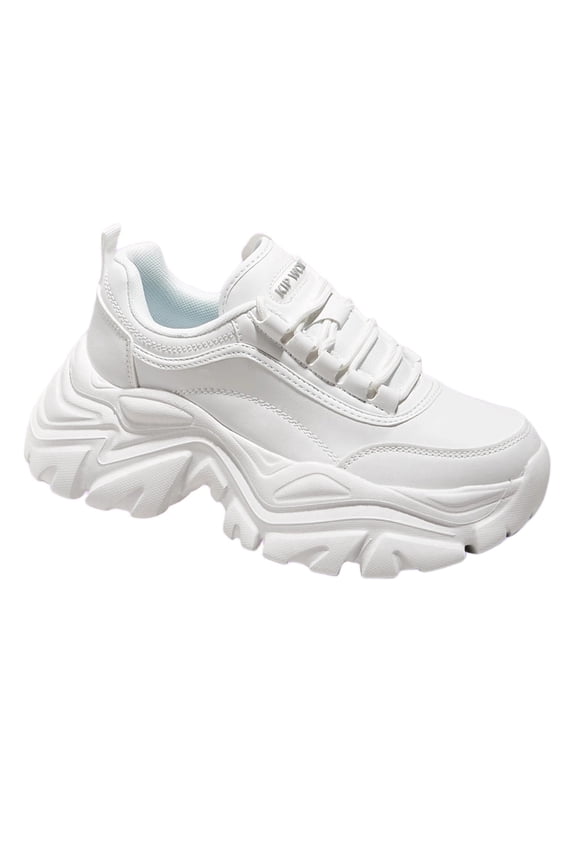 Chunky Sneakers for Women Fashion Platform White Leather Casual Dad Shoes,White