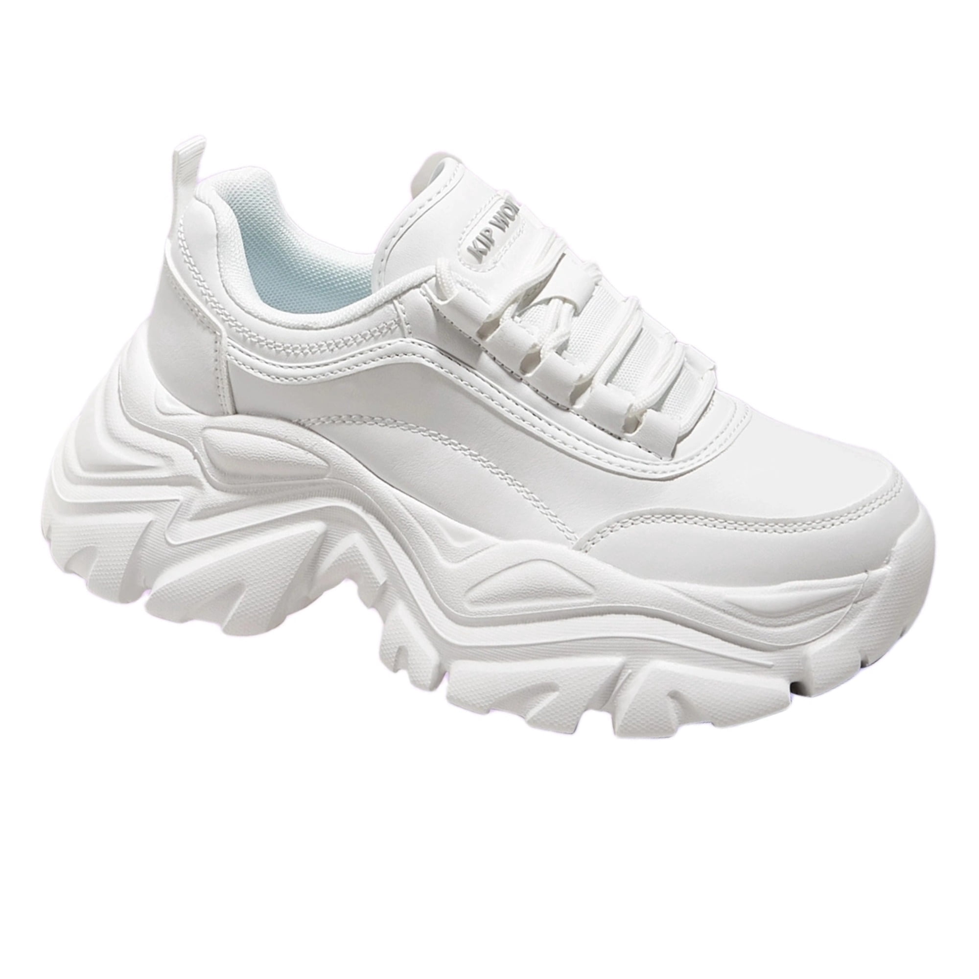 LUCKY STEP Chunky Sneakers for Women Fashion Platform White Leather Casual Dad Shoes,White