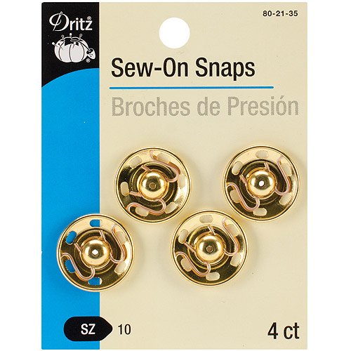 Gold SewOn Snaps, Size 10, 4pk