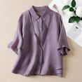 thumbnail image 3 of TKLPEHG Womens Tops 3/4 Length Sleeve Tshirts Summer Dressy Casual V Neck Button Shirts Comfy Loose Fashion Womens Clothes (Purple,M), 3 of 6