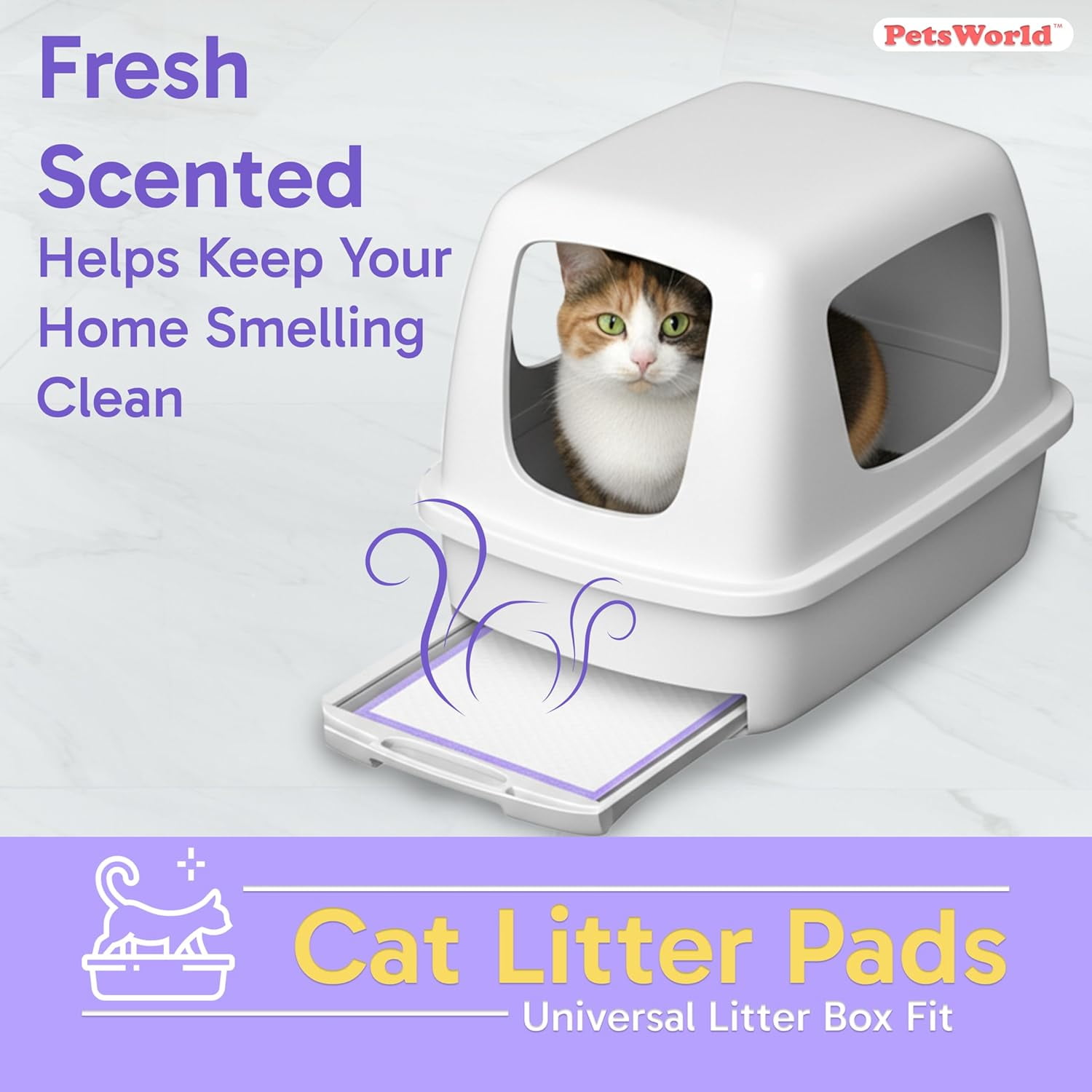 PetsWorld Universal Fit Cat Pad Refills for Litter Box, Unscented, Odor Control, Pack of 100