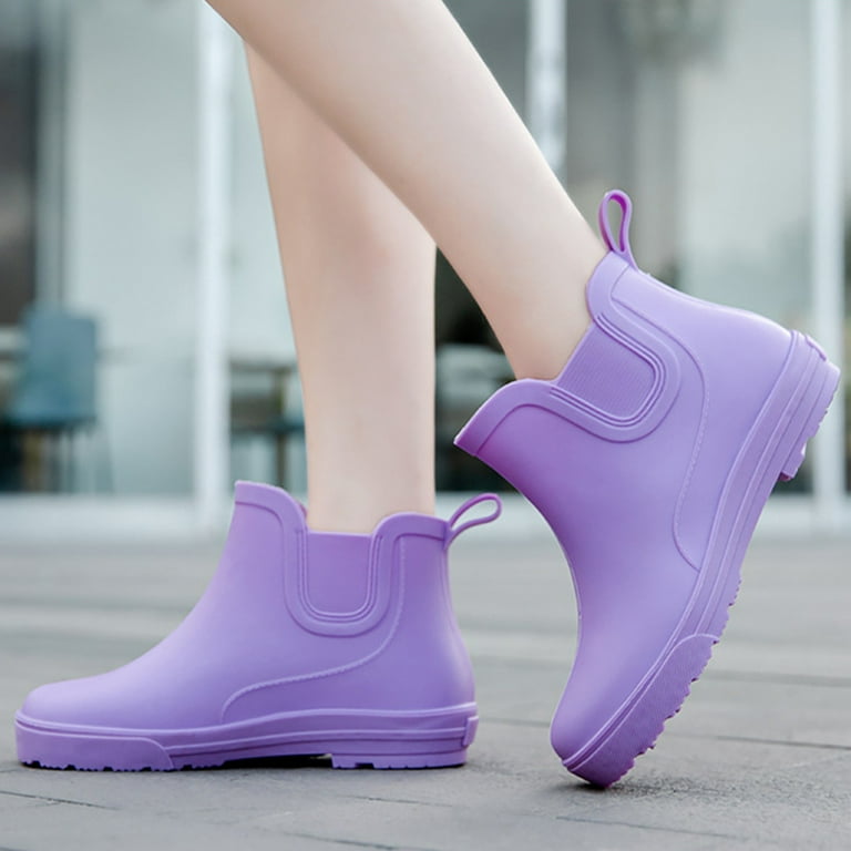 Cathalem Shoes Women Adult Female Extra Wide Width Women s Boots with Cotton Inside Rain Boots Outdoor Rubber Water Shoes Rain Boots Leopard Purple