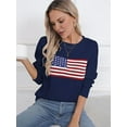 thumbnail image 4 of Women'S Flag Pattern Long Sleeve Round Neck Sweater Casual Loose Pullover Sweater Blue XL, 4 of 7