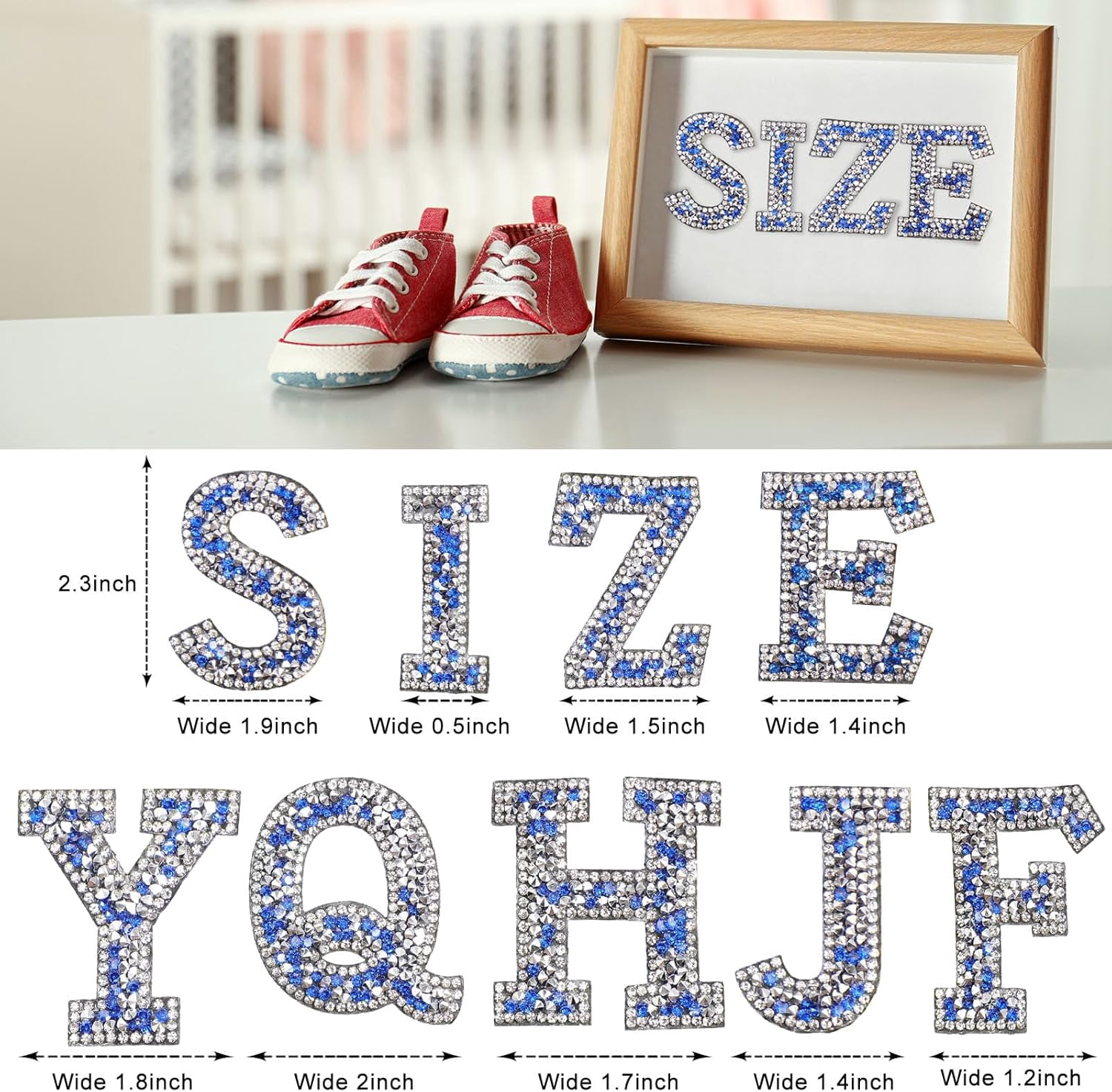 37 Pieces Rhinestone Letter Stickers Large Glitter Alphabet Crystal Number Self Adhesive Bling Stickers Iron on Letters for Art Crafts Clothing DIY Decors(Blue, White,1.97 Inch)