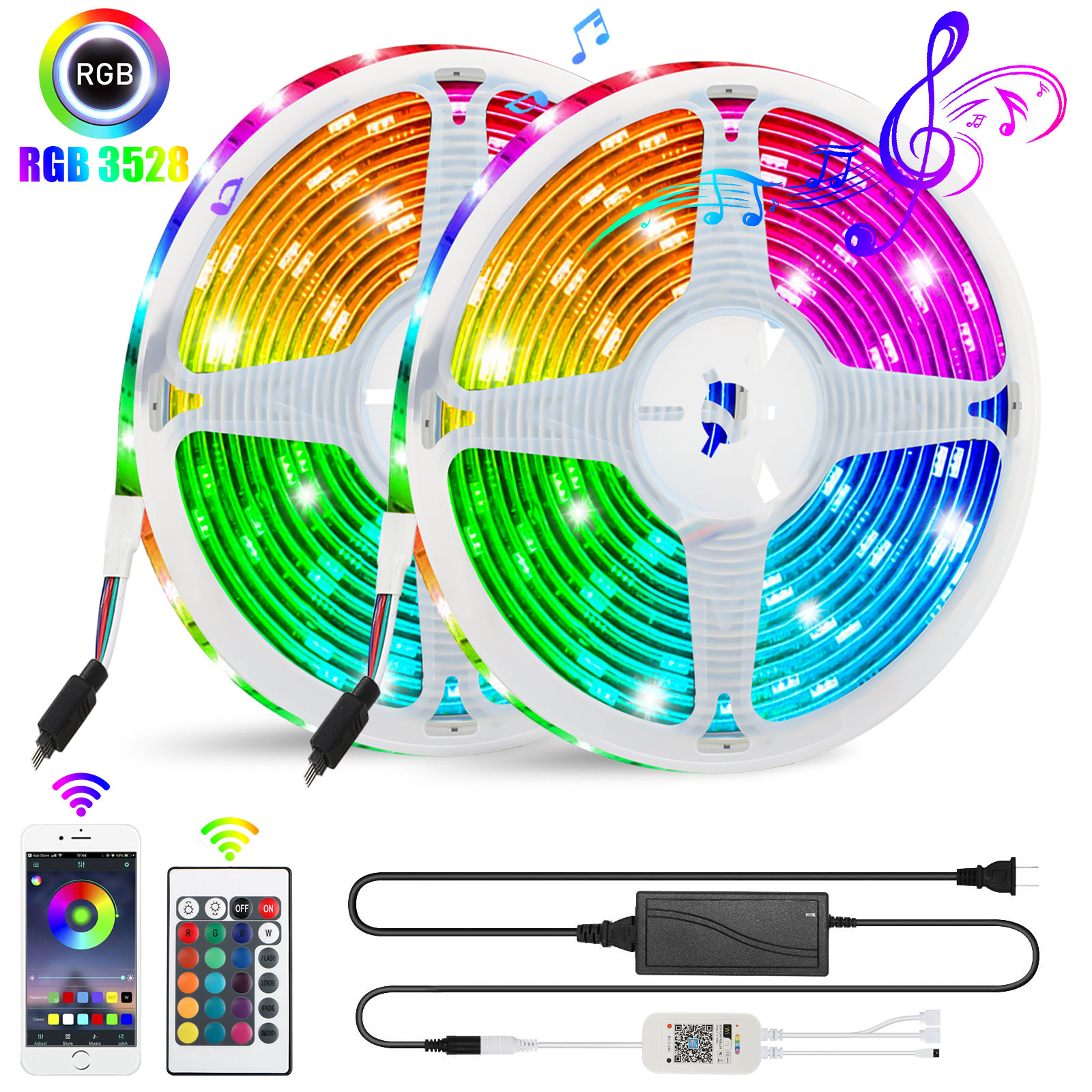 EEEkit WiFi Led Strip Lights, 32.8ft Smart APP Controlled 3528 RGB LED Light Strip with Alexa Google Assistant, Timer Mode, 600 LEDs Music Sync Rope Lights Color Changing Lights Kit with Remote