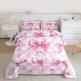 thumbnail image 2 of Homewish Girl Lovely Bowknot Full Size Comforter Sets,Pink White Plaid Bedding Comforter Set,Princess Cartoon Bowtie Bedding Sets For Kids,Ultra Soft Home Decor Reversible,3pcs, 2 of 8