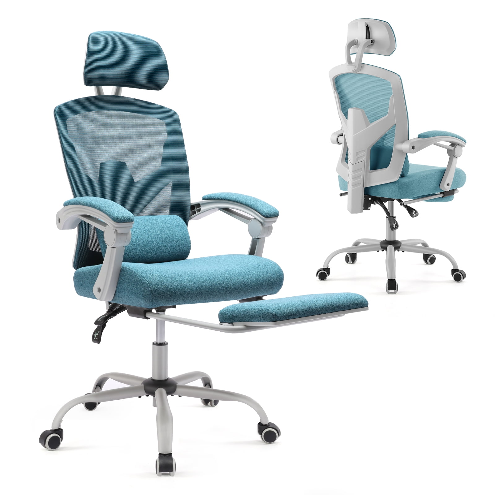 CONCETTA Ergonomic High-Back Mesh Office Chair with Footrest, Headrest, Lumbar Support, and Armrests, Reclining Computer Desk Chair on Wheels for Home Office Tasks, Blue