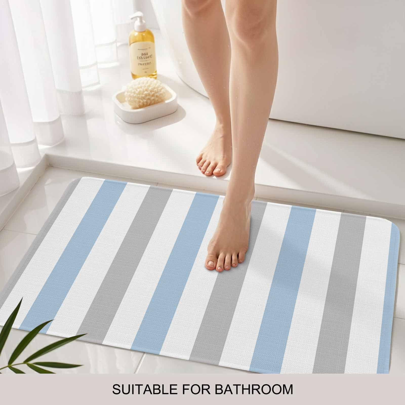 Light Blue Grey Stripe Doormat Outdoor Entrance 18"x30", Modern Farmhouse Vertical Striped Absorb Moisture Dirt Door Mats, Non-Slip Rubber Backing Floor Mats Indoor, Low-Profile Front Door Rugs