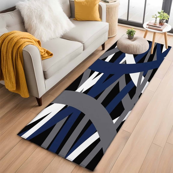 Runner Rug 2'x6', Navy Blue Black Geometric Washable Non-Slip Hallway Runner Rugs, Modern Art Abstract Grey Line Bedside Rugs Floor Mats Carpet Runners for Kitchen Bathroom Laundry Room