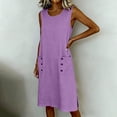 thumbnail image 5 of QUNYINEY Solid Sundress Women Sleeveless Cotton Linen Casual Midi Tank Dress Crew Neck Loose Fit with Pockets Summer Dresses, 5 of 7