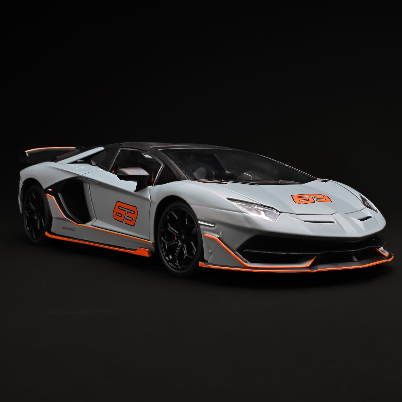 CHUNYAN 1/18 Diecast Cars Lambo SVJ 63 Model Car Kits,Lambo Collectibles Model with Light and Sound,Race Cars for Kids Ages 4-8(Black)